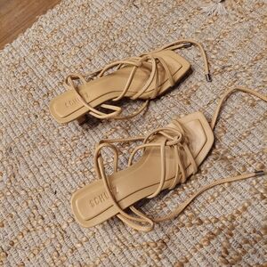 Schutz Nude Lace Up Kitten Heels